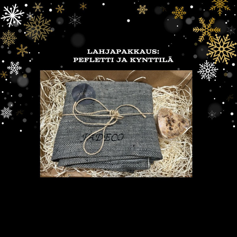 SPA JOULULAHJAPAKKAUS - 2 kpl peflettiä + sisustuskynttilä ja ruususaippua - Jadeco