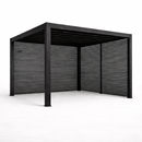 Terassille Pergola musta 3m x 3m kaksi seinäväliä rimotettu - kotimainen hiilletty puu  Toimitusaika noin 2-3 viikkoa tai sopimuksen mukaan. (hintaan lisätään rahti)