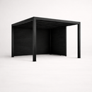 Terassille Pergola musta 3m x 3m kaksi seinäväliä rimotettu - kotimainen hiilletty puu  Toimitusaika noin 2-3 viikkoa tai sopimuksen mukaan. (hintaan lisätään rahti)