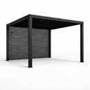 Terassille Pergola musta 3m x 3m kaksi seinäväliä rimotettu - kotimainen hiilletty puu  Toimitusaika noin 2-3 viikkoa tai sopimuksen mukaan. (hintaan lisätään rahti)