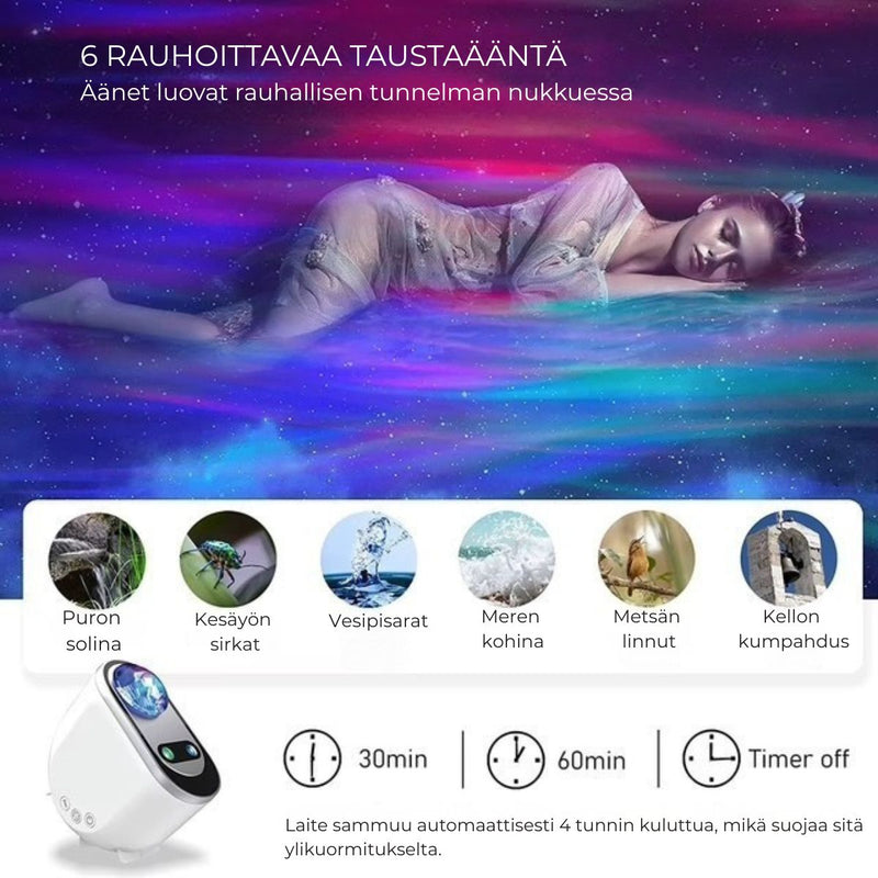 SELED REVONTULIPROJEKTORI - 31 toimintoa, bluetooth kaiutin, 6 eri rauhoittavaa musiikkia sekä kaukosäädin. Loistava lahjaidea.