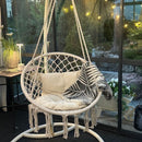 Riipputuoli luonnonvalkoinen + kaupan päälle pehmusteet 2kpl (luonnonvalkoiset). Nämä trendikkäät boho riipputuolit sopivat terassille, parvekkeelle ja sisälle.