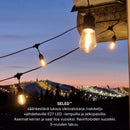 SELED™  ulkovalosarja /valoketju ulkokäyttöön vaihdettavilla E27 LED -lampuilla. 20m / 20 lamppua