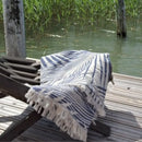 Jättipyyhe vai sisustusviltti  – Sininen viltti terassille ja piknikille (140x170 cm) - Monikäyttöinen ja kevyt pyyhe toimii reissukumppanina ja kodin sekä terassin sisustamiseen.