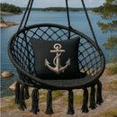 Riipputuoli musta + pehmusteet 2kpl. Nämä trendikkäät boho riipputuolit sopivat terassille, parvekkeelle ja sisälle.